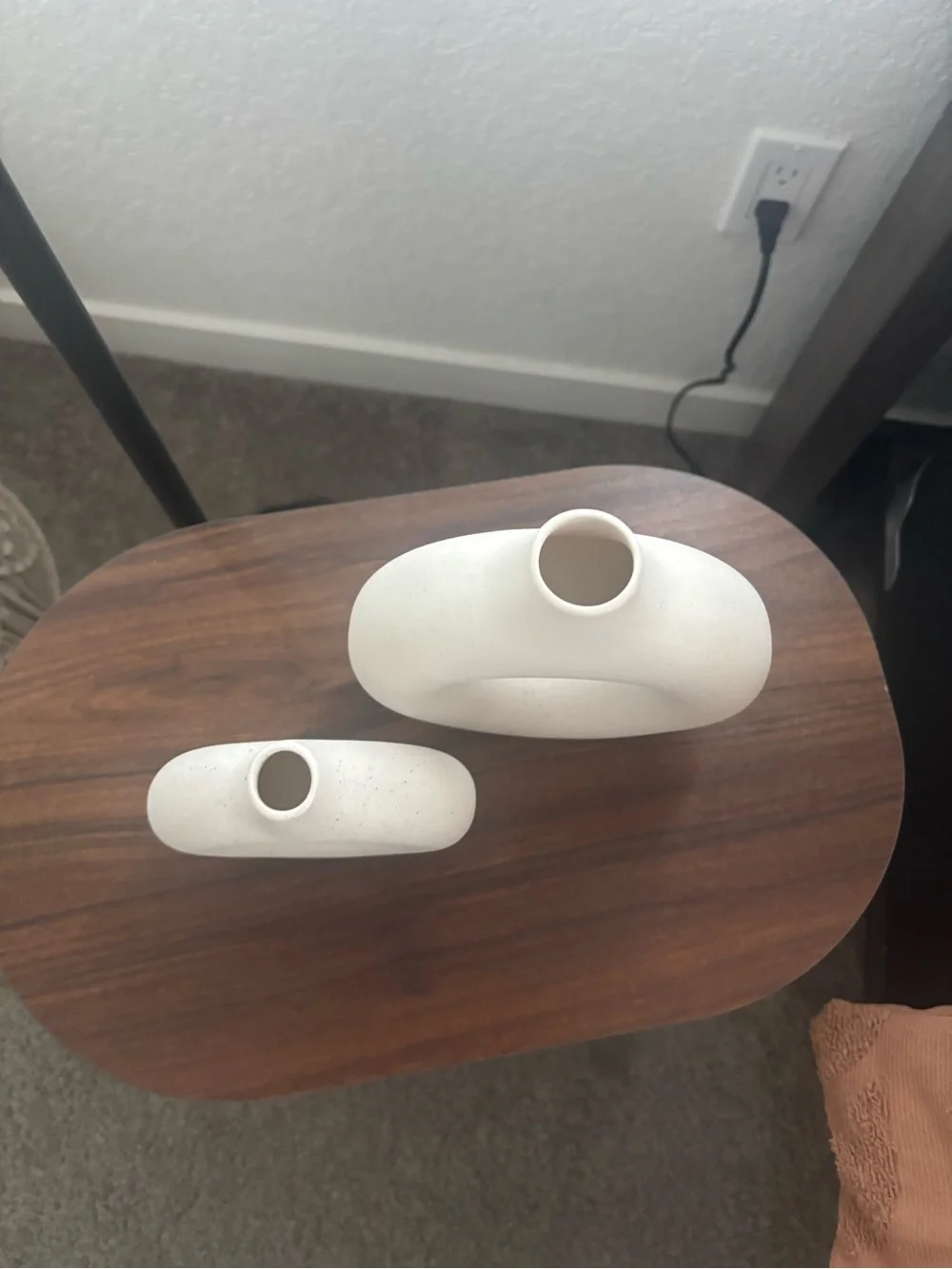 Neutral Cream Ring Ceramic Vase Set of 2 - Stylish Home Accents